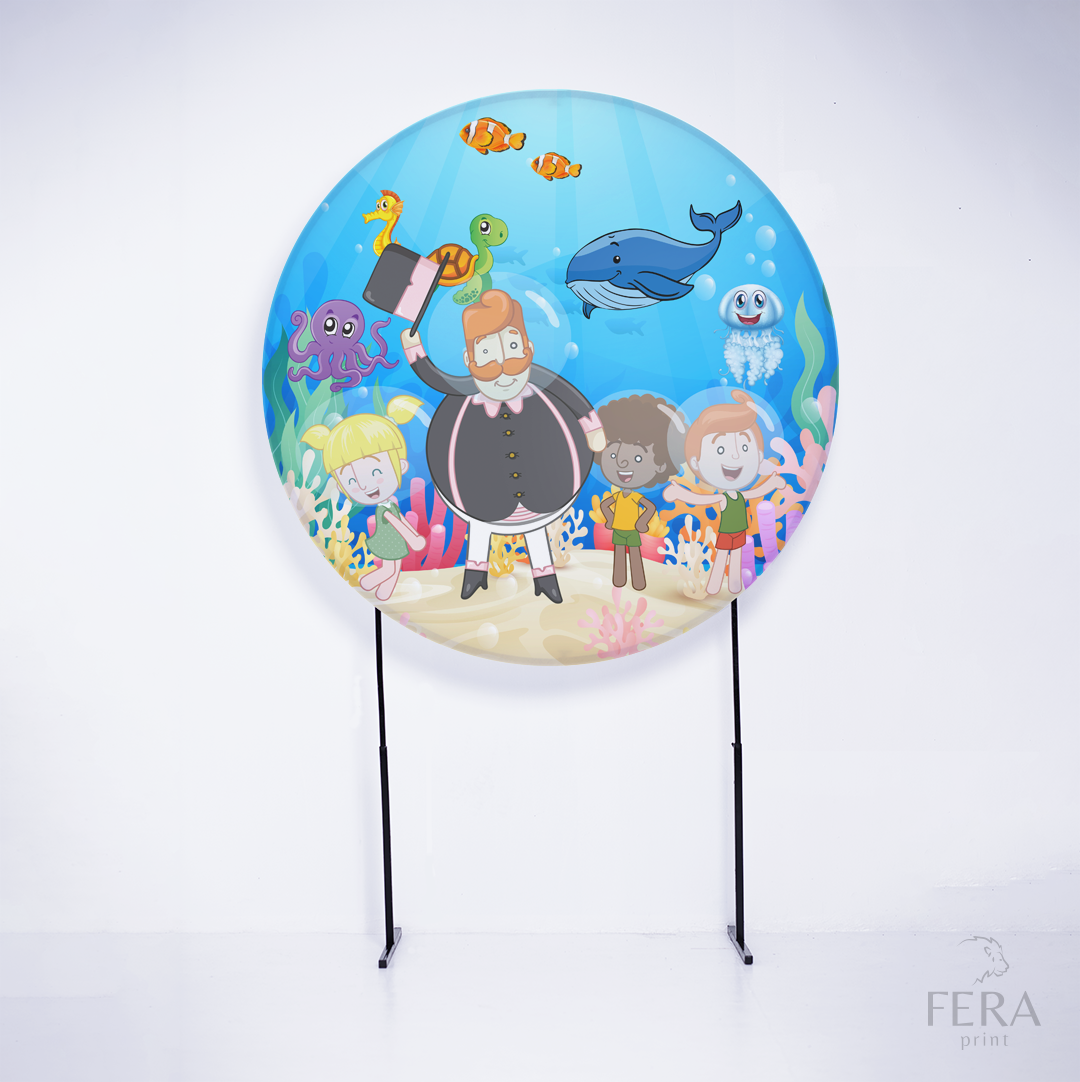 Painel Redondo Mundo Bigode Fundo do Mar Sublimado