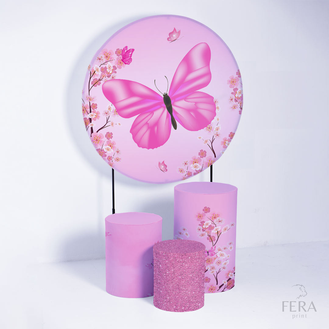 Kit Capa Cilindros + Capa Painel Borboleta Rosa Flores Sublimado