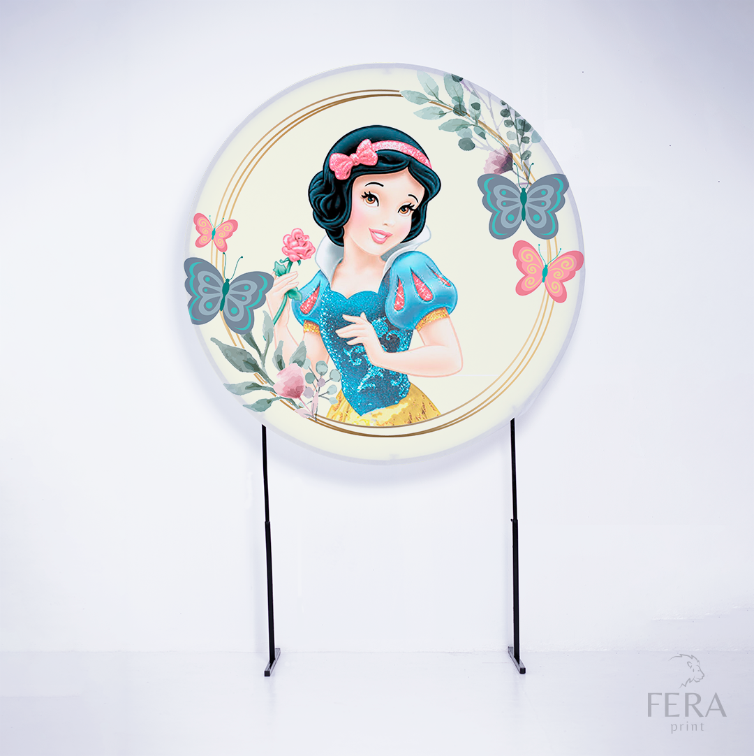 Painel Redondo Princesa Anões Borboletas Sublimado