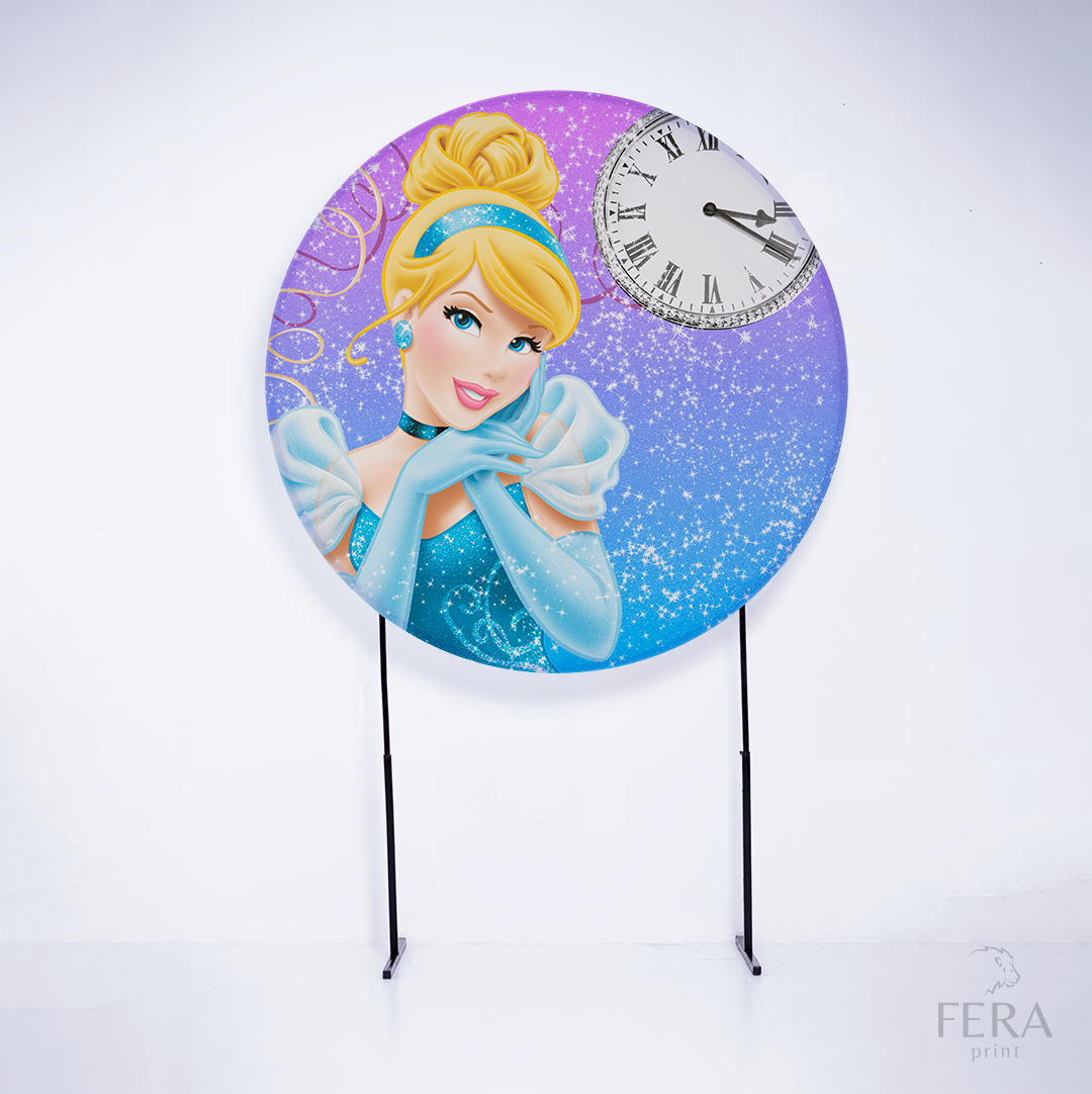Painel Redondo Princesa Azul e Rosa Sublimado