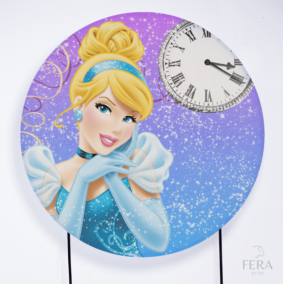 Painel Redondo Princesa Azul e Rosa Sublimado