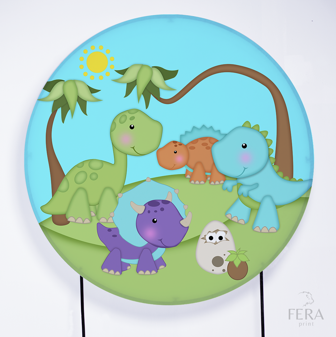 Painel Redondo Dino Baby Azul Sublimado