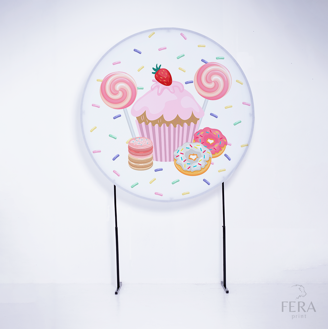 Painel Redondo Doce Cupcake Sublimado