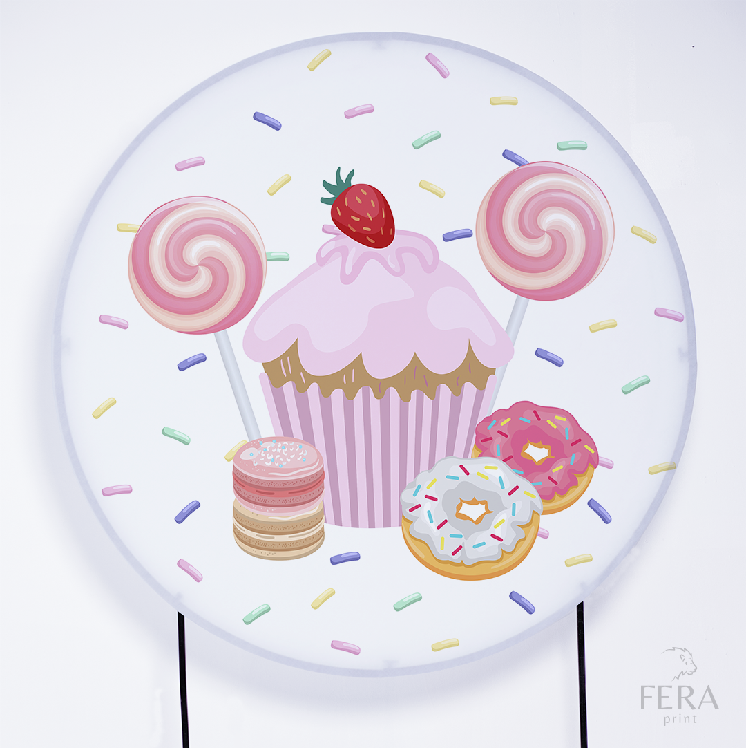 Painel Redondo Doce Cupcake Sublimado
