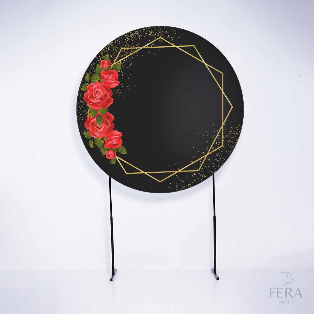 Painel Redondo Floral Geométrico Preto Sublimado