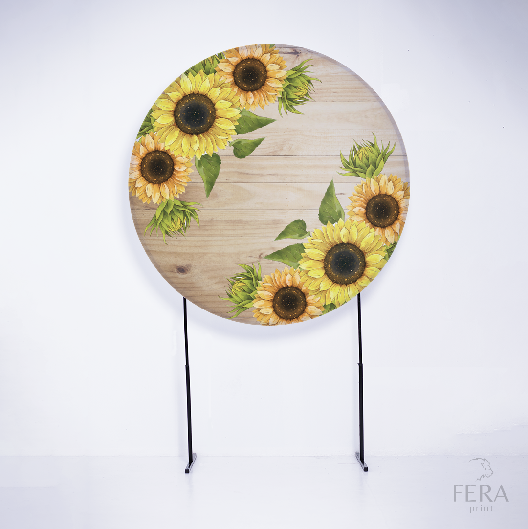 Painel Redondo Girassóis e Madeira Sublimado