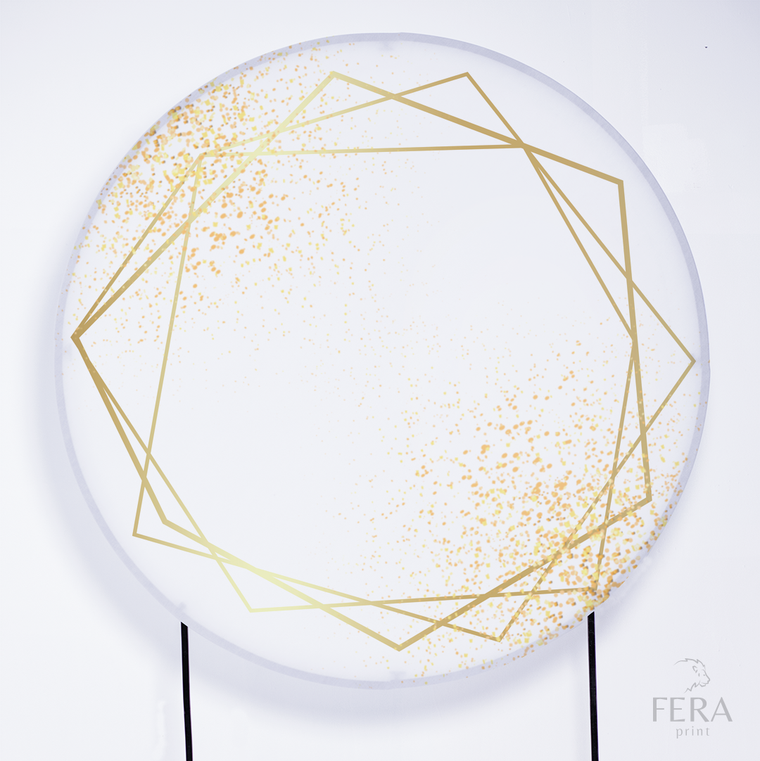 Painel Redondo Geométrico Branco e Dourado Sublimado