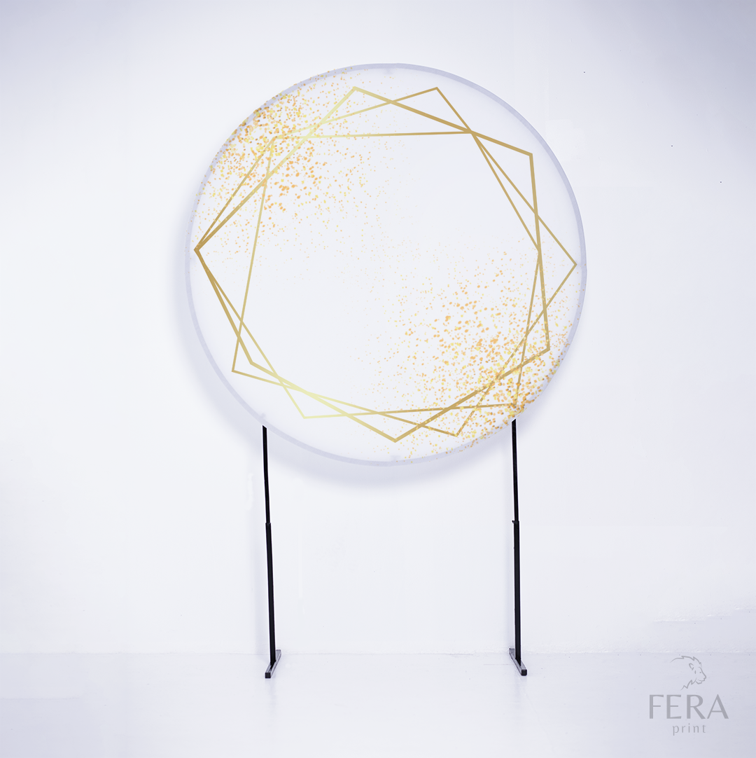 Painel Redondo Geométrico Branco e Dourado Sublimado