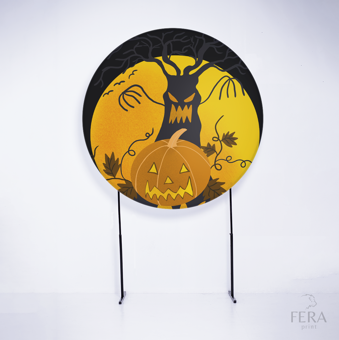 Painel Redondo Halloween Preto Abóbora Sublimado