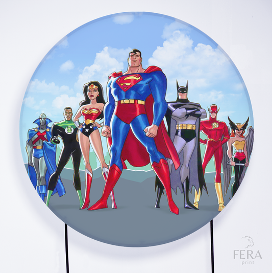 Painel Redondo Heróis da Justiça Desenho Sublimado