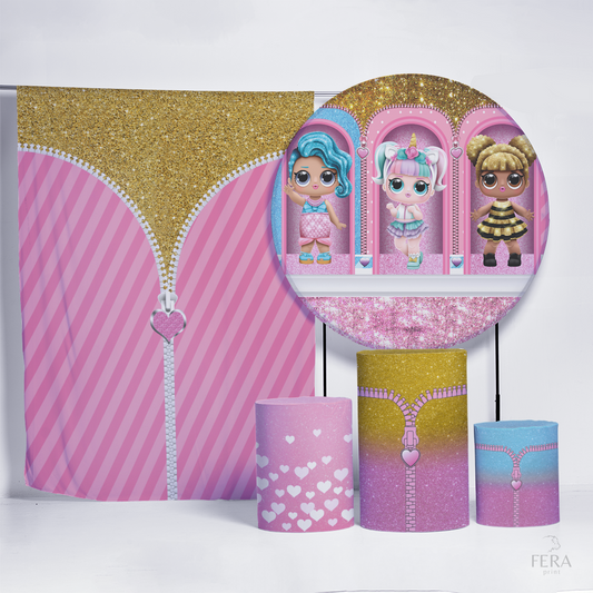 Kit Painéis + Trio Capa Cilindro Casado Bonequinhas Brilho Sublimado