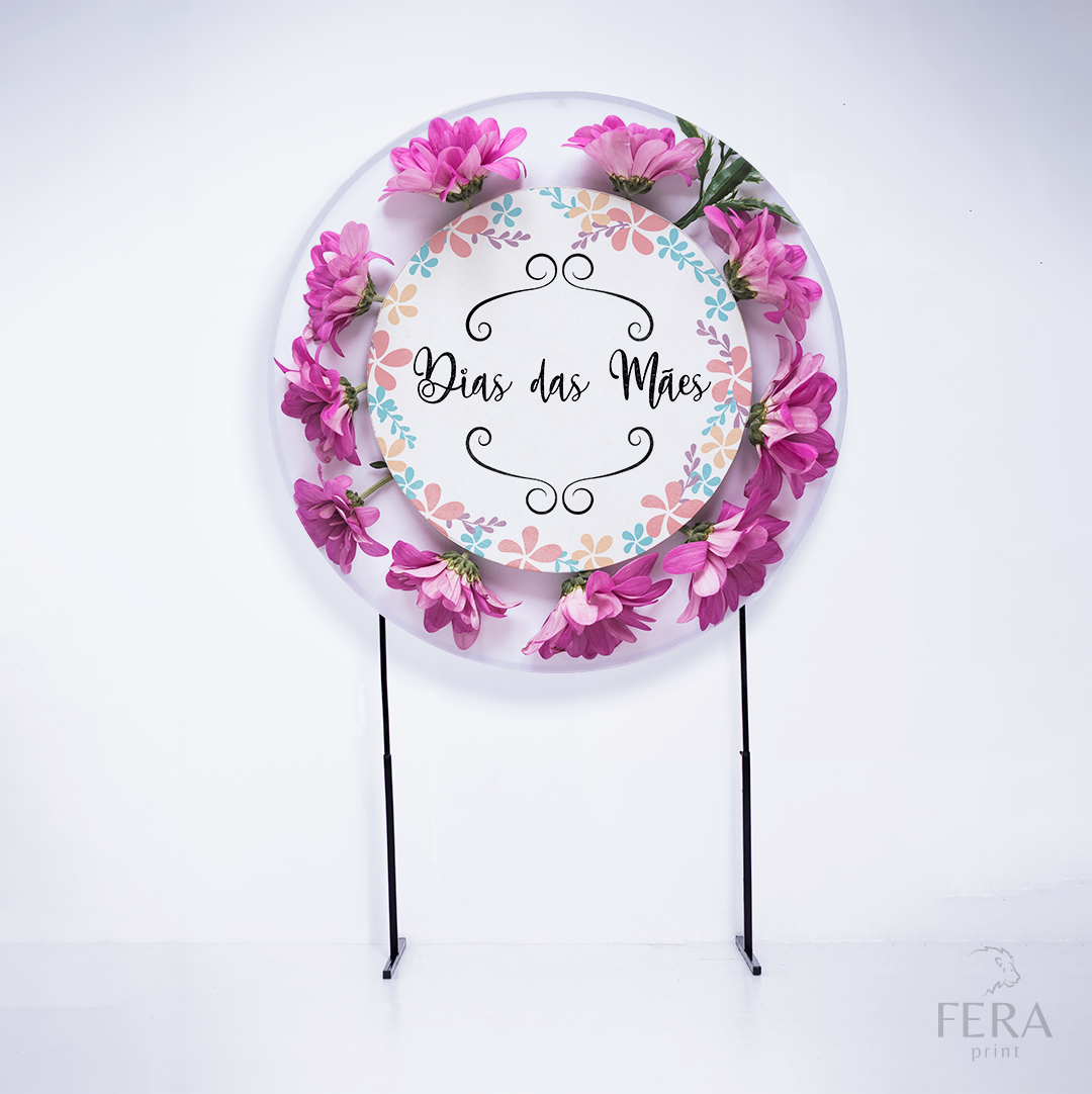 Painel Redondo Dia das Mães Flores Roxas Sublimado