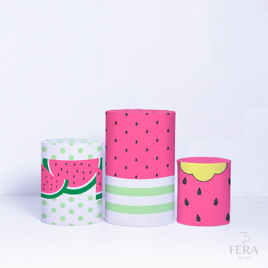 Trio Capa Cilindro Melancia Rosa c/ Elástico