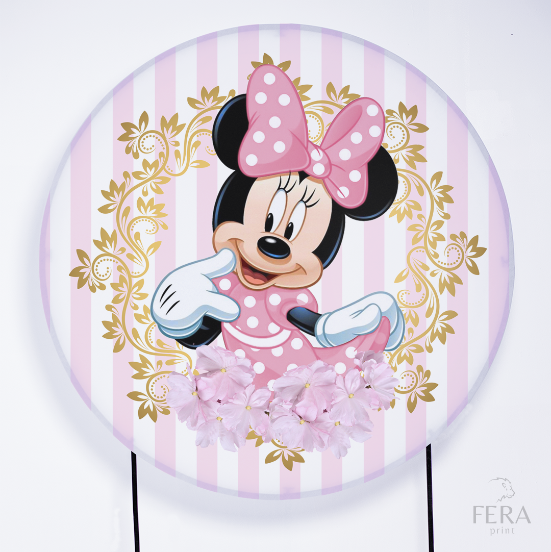 Painel Redondo Ratinha Amiga Rosa Bolinhas Sublimado