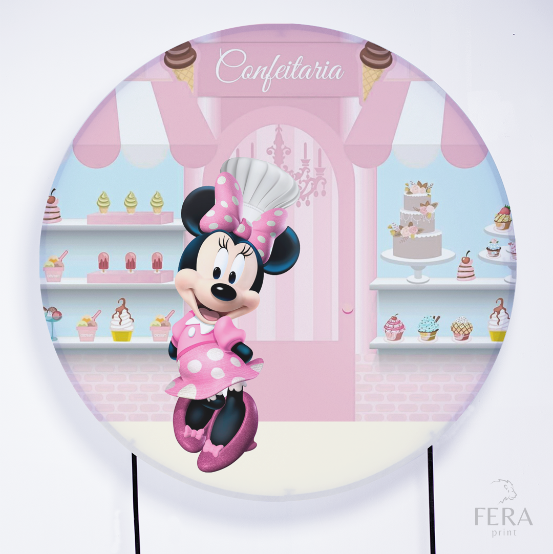 Painel Redondo Ratinha Amiga Rosa Confeiteira Sublimado