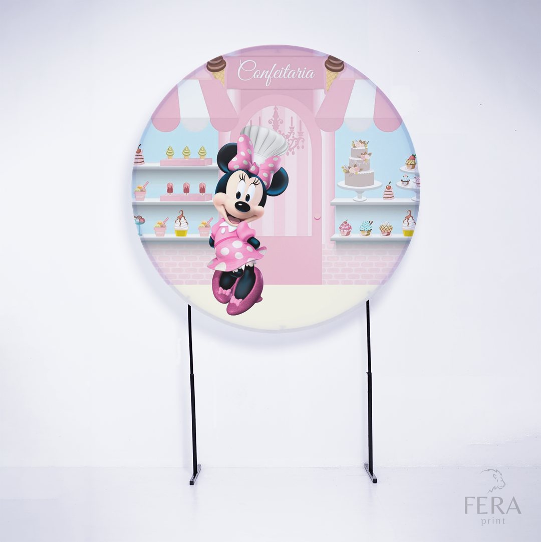 Painel Redondo Ratinha Amiga Rosa Confeiteira Sublimado