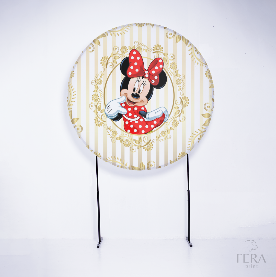 Painel Redondo Ratinha Amiga Vermelha e Dourado Sublimado