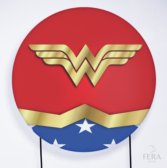 Painel Redondo Heroína Maravilha Dourado Sublimado