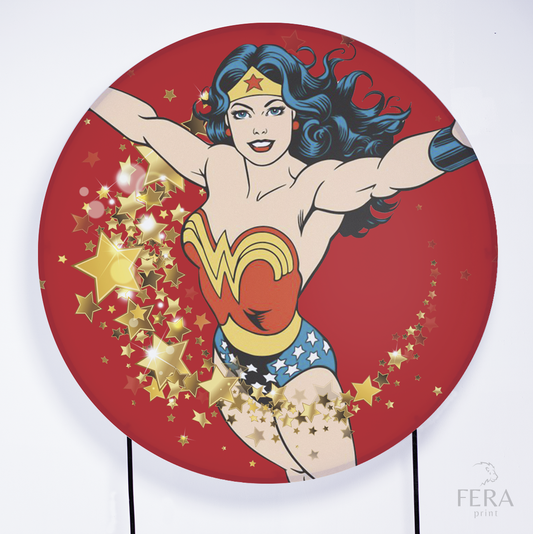 Painel Redondo Heroína Maravilha Retrô Sublimado