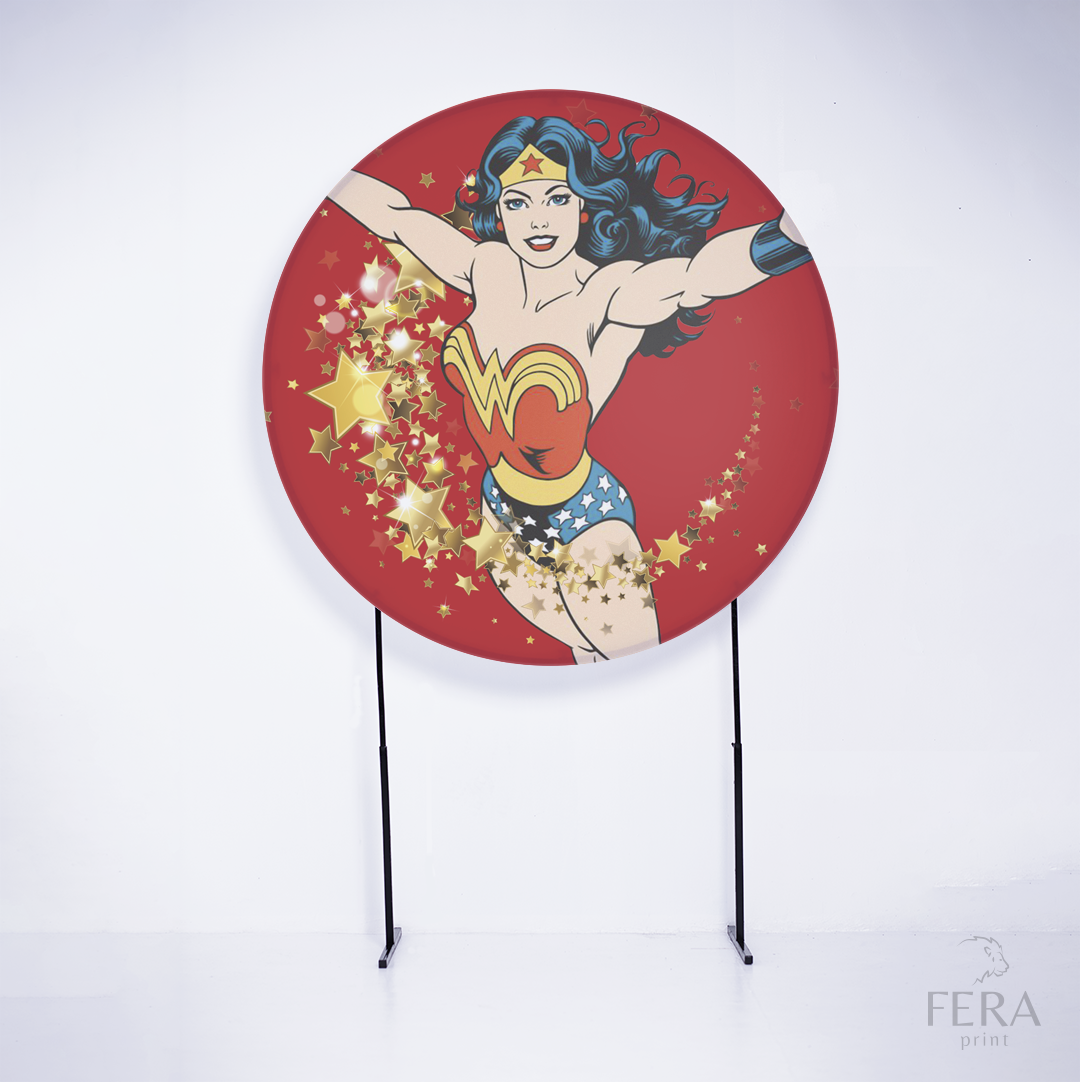 Painel Redondo Heroína Maravilha Retrô Sublimado