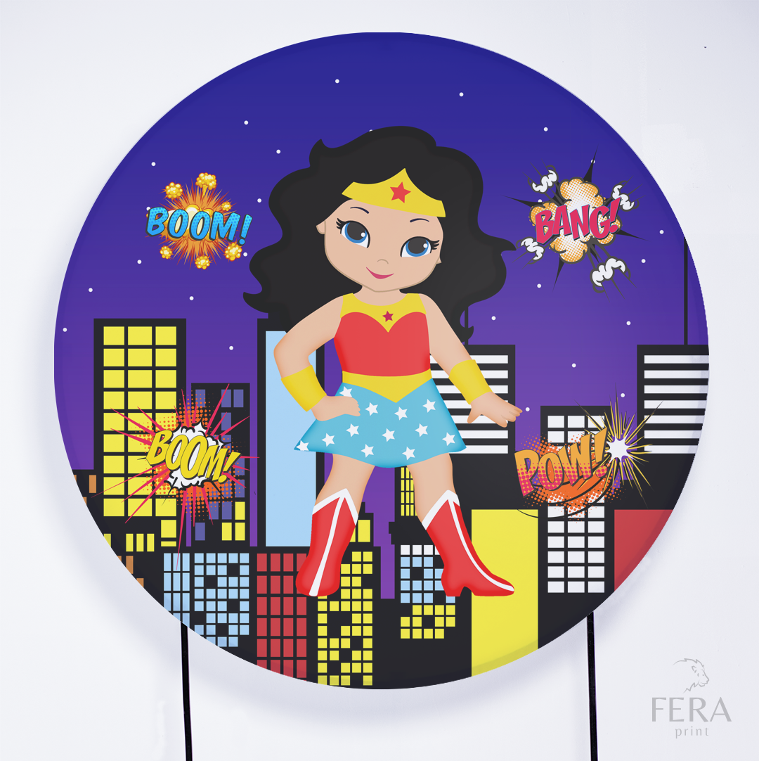 Painel Redondo Heroína Maravilha Kid Sublimado