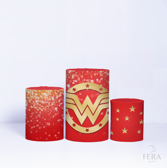 Trio Capa Cilindro Heroína Maravilha Glitter c/ Elástico