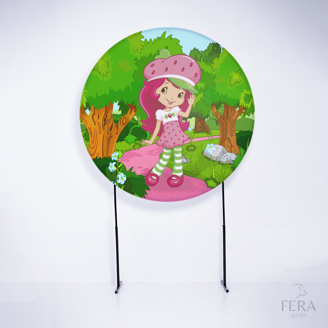 Painel Redondo Menina Morango Floresta Sublimado