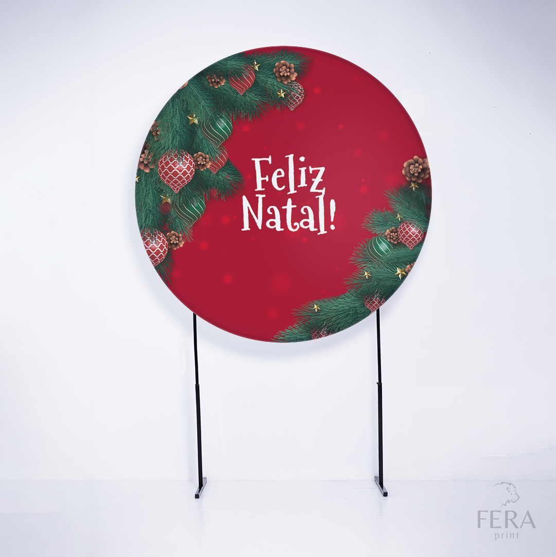 Painel Redondo Feliz Natal Vermelho Sublimado