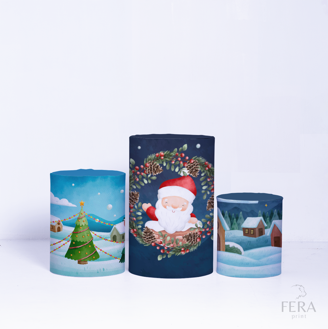 Trio Capa Cilindro Natal Azul Cute c/ Elástico