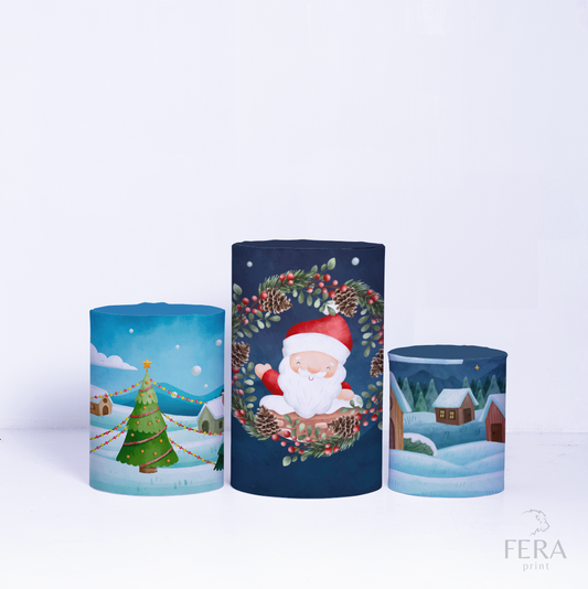 Trio Capa Cilindro Natal Azul Cute c/ Elástico