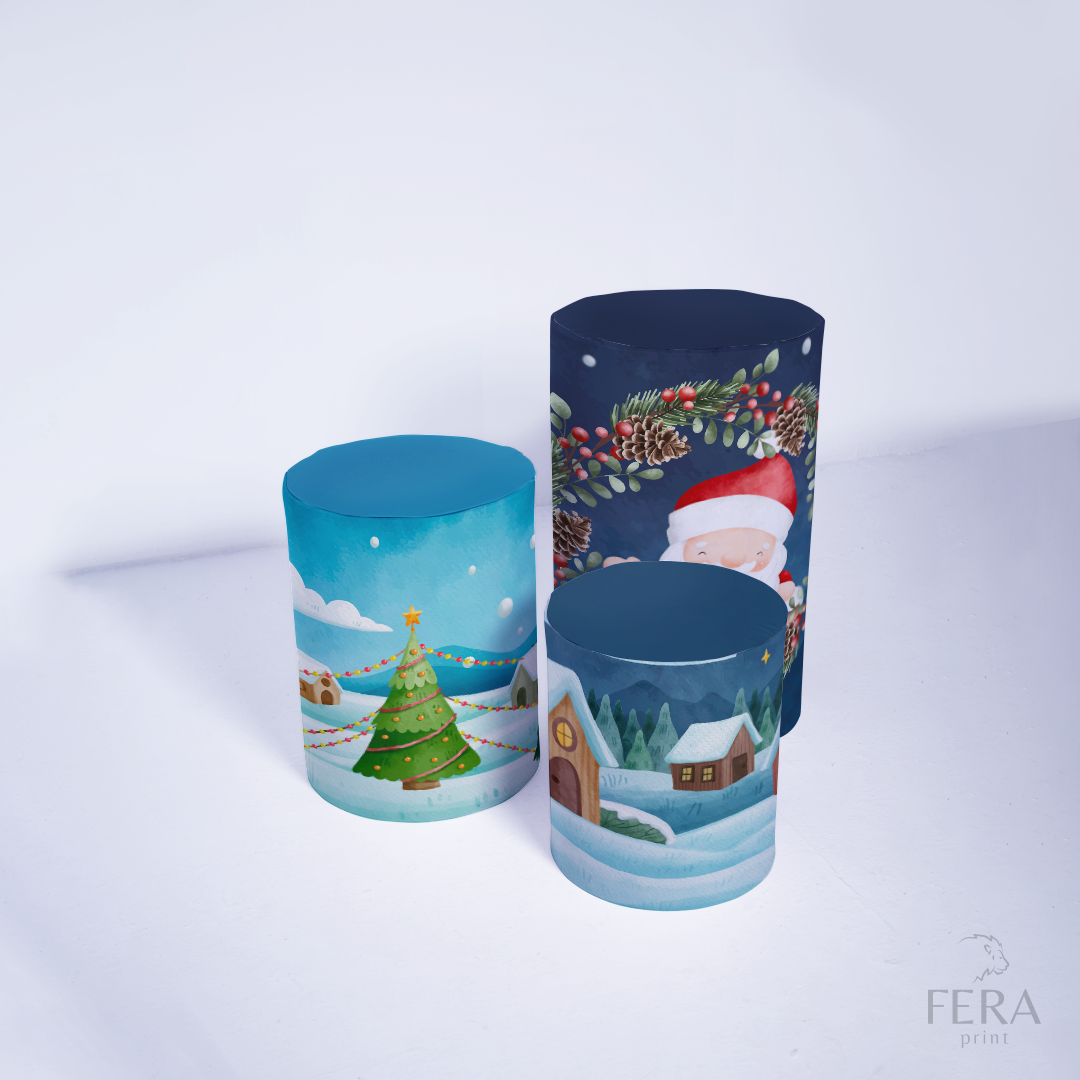 Trio Capa Cilindro Natal Azul Cute c/ Elástico