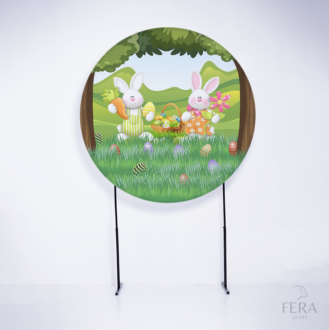 Painel Redondo Páscoa Coelhos Floresta Sublimado