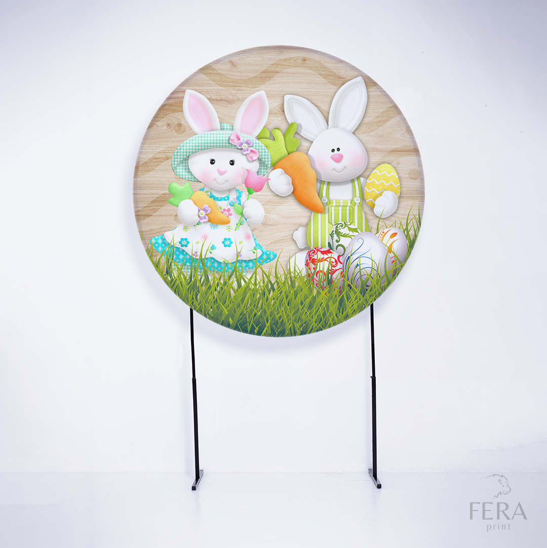 Painel Redondo Páscoa Casal Coelhos Sublimado
