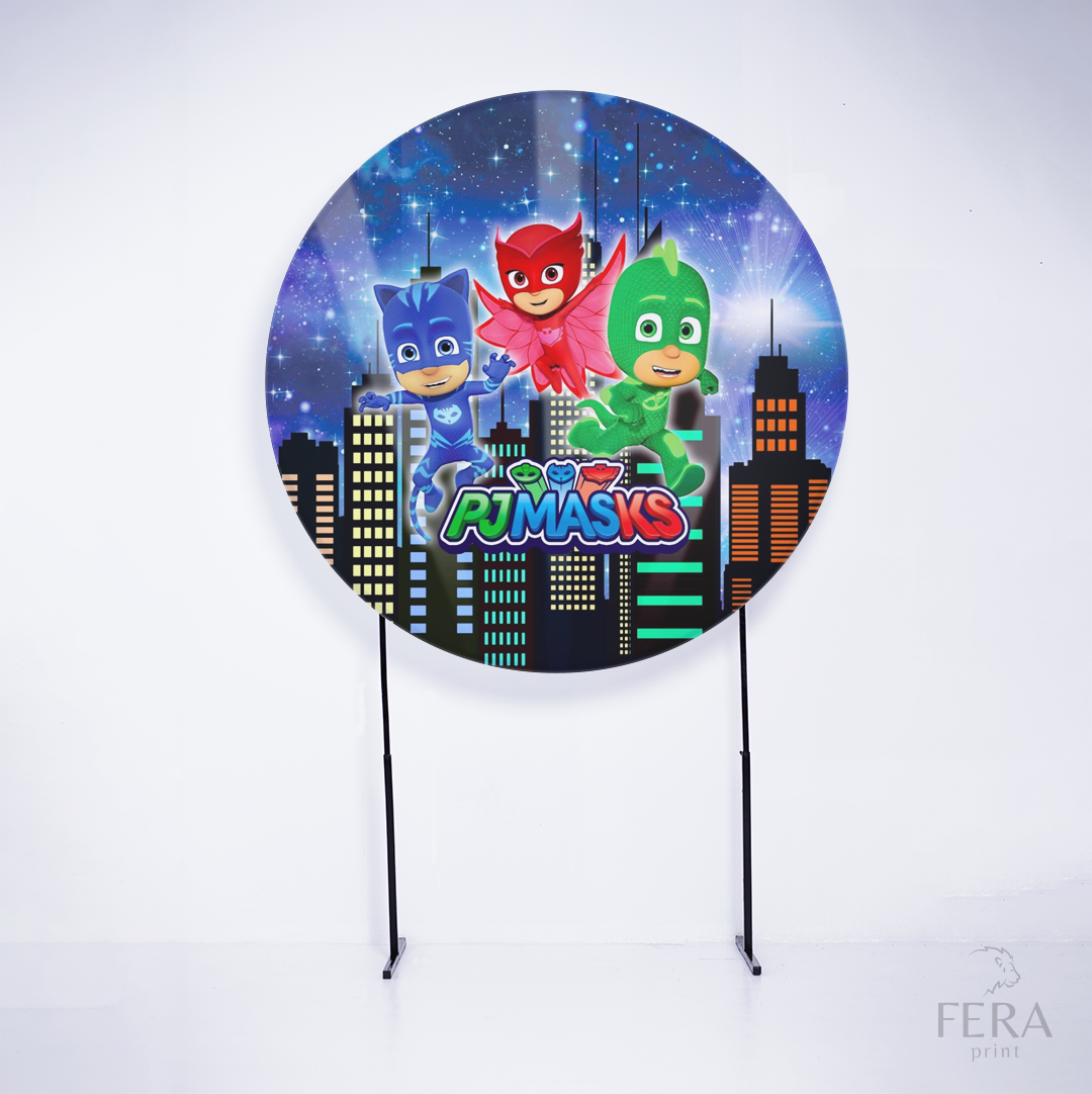 Painel Redondo PJ Mascarados Cidade Sublimado
