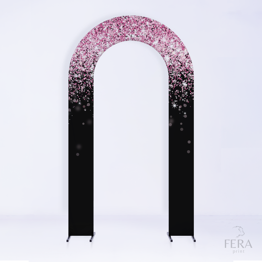Painel Portal Sublimado Preto e Glitter Rosa c/ Forro
