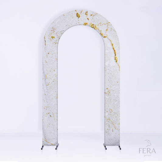 Painel Portal Sublimado Mármore Branco e Dourado c/ Forro