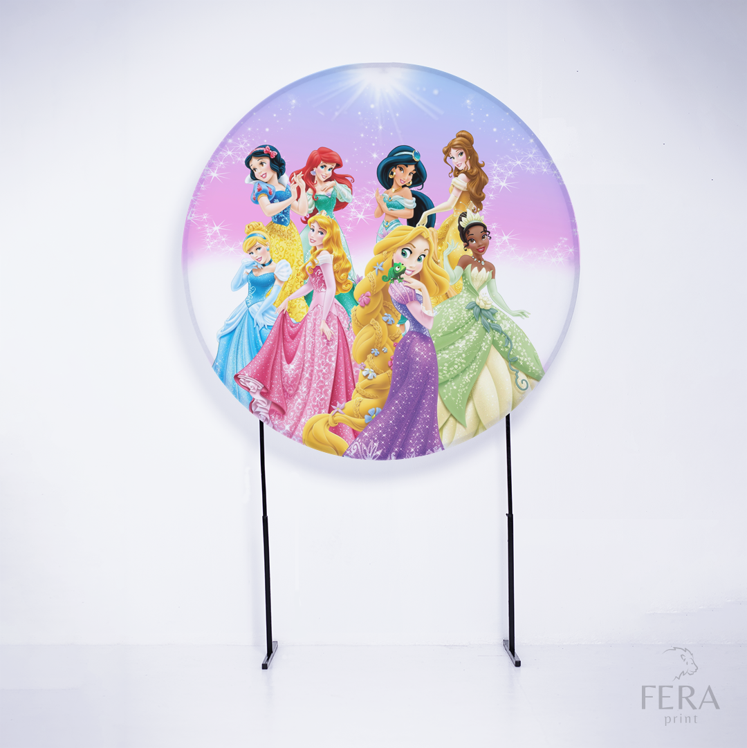Painel Redondo Princesas Brilho Rosa Sublimado