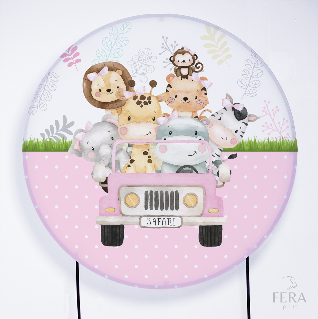 Painel Redondo Safari Baby Rosa Sublimado