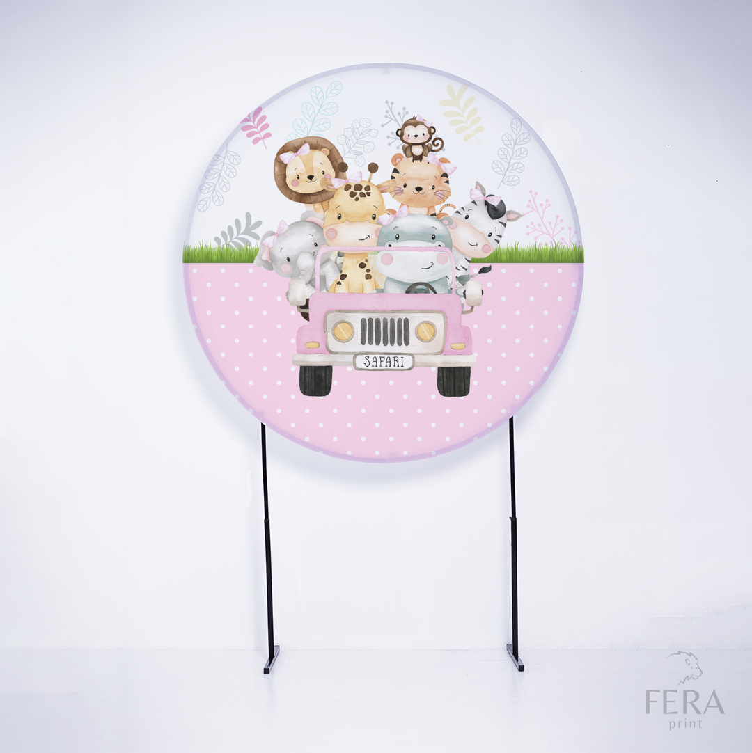Painel Redondo Safari Baby Rosa Sublimado
