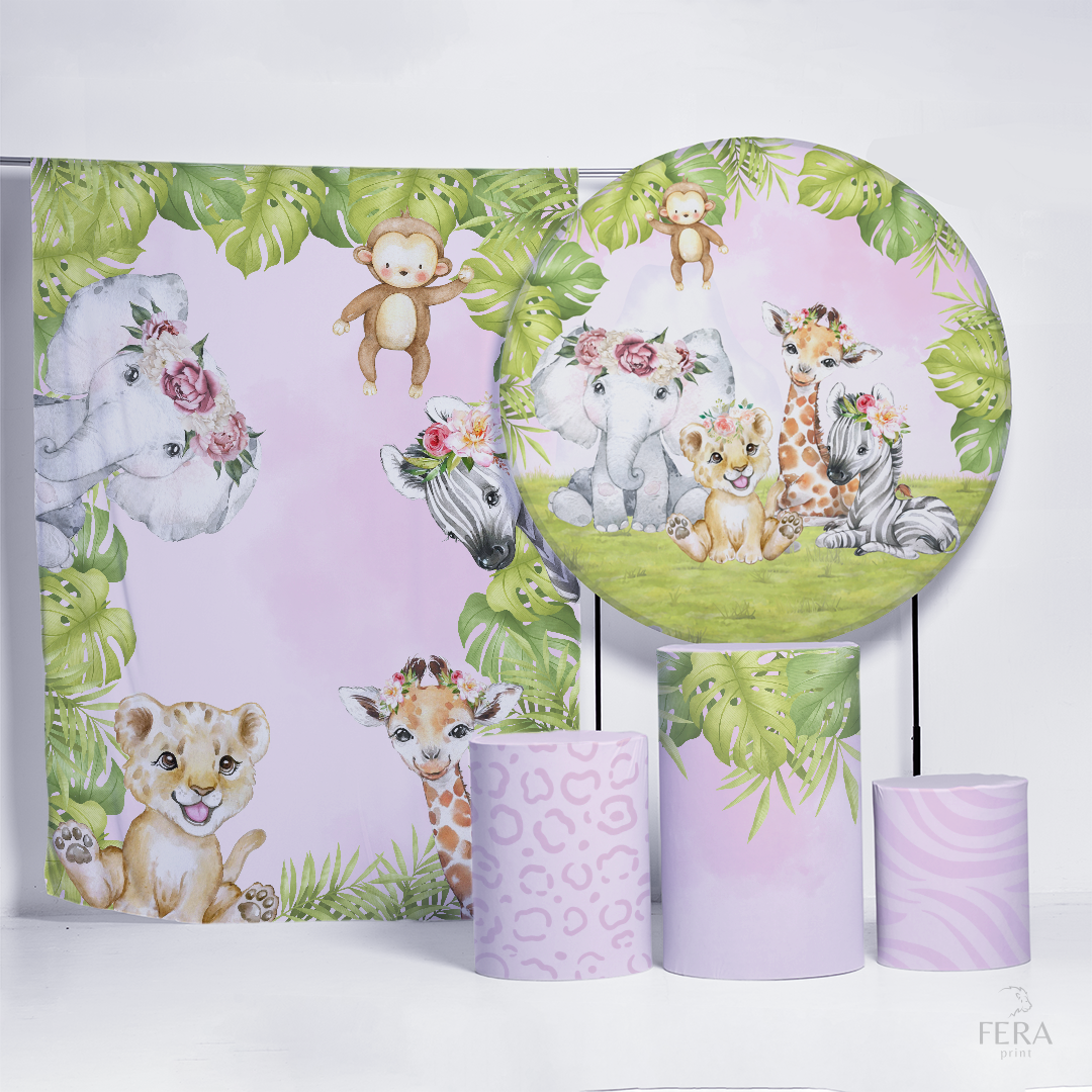 Kit Painéis + Trio Capa Cilindro Casado Safari Rosa Sublimado