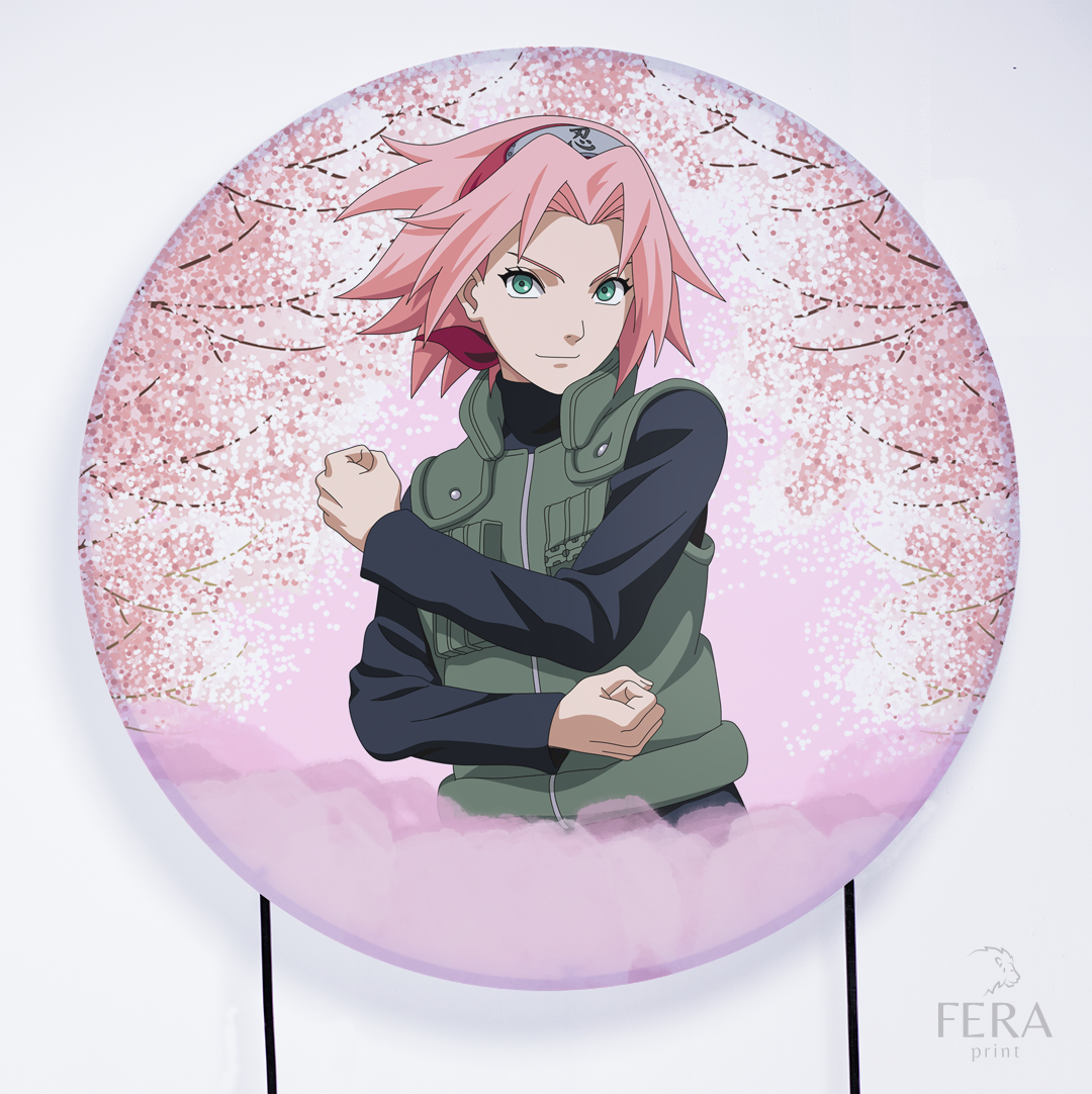 Painel Redondo Ninja Rosa Flores Sublimado