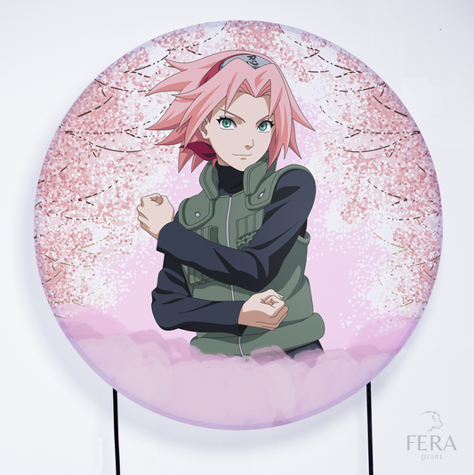 Painel Redondo Ninja Rosa Flores Sublimado