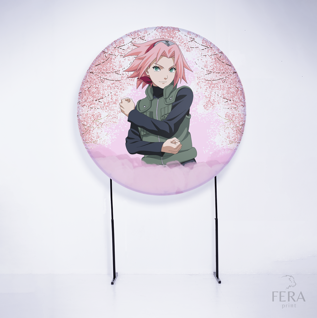 Painel Redondo Ninja Rosa Flores Sublimado