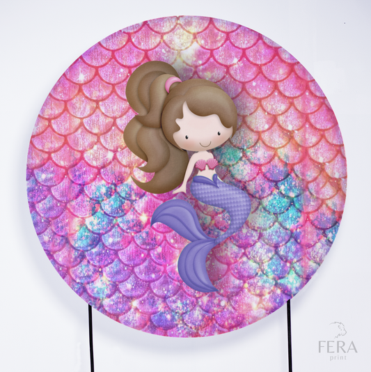 Painel Redondo Sereia Escama Rosa  Sublimado