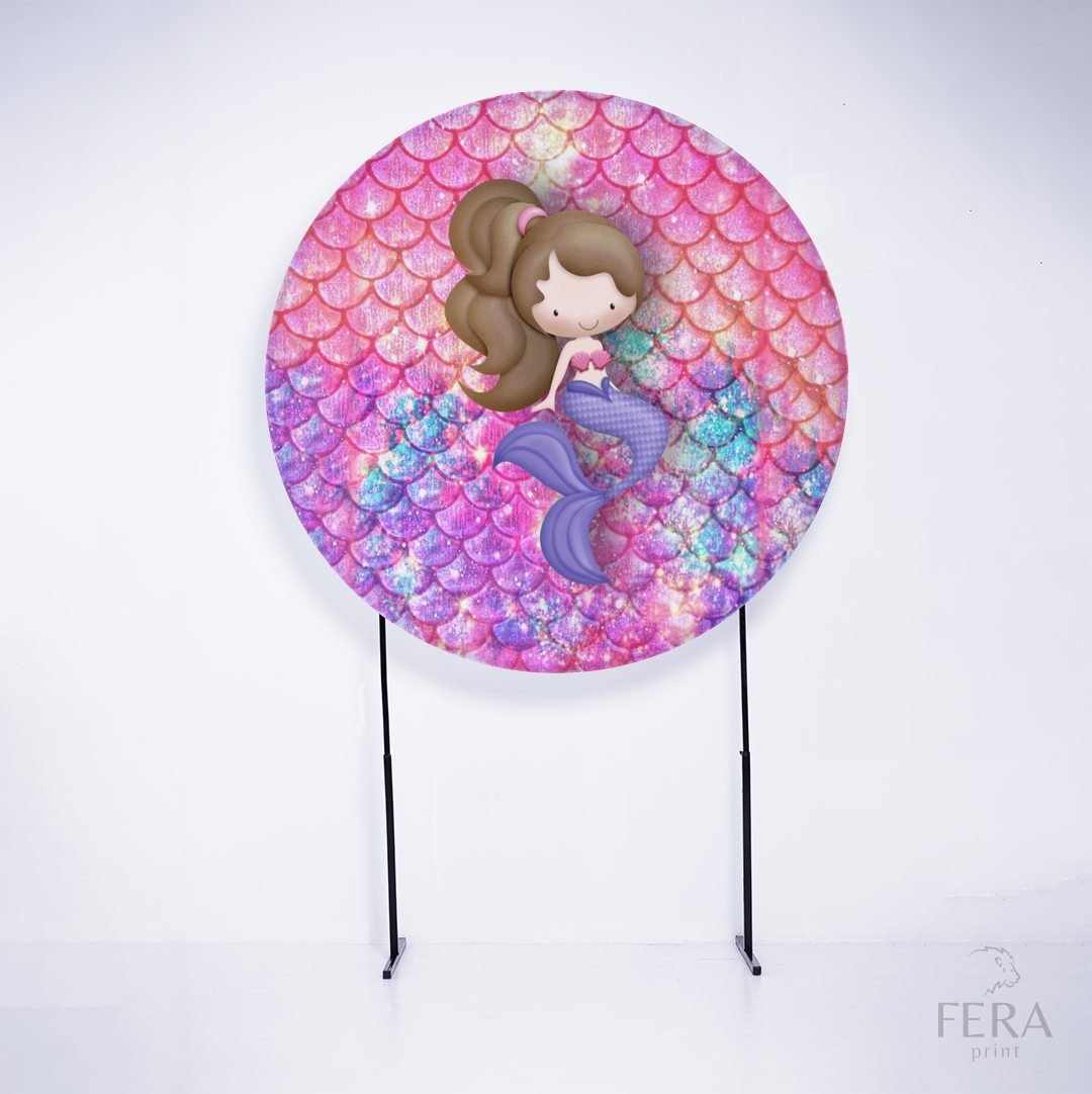 Painel Redondo Sereia Escama Rosa  Sublimado