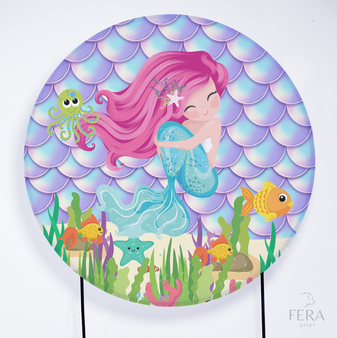 Painel Redondo Sereia Escama  Sublimado