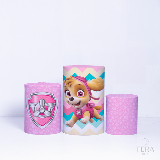 Trio Capa Cilindro Patrulheira Rosa c/ Elástico