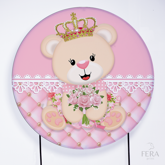 Painel Redondo Ursinha Princesa Rosa Sublimado