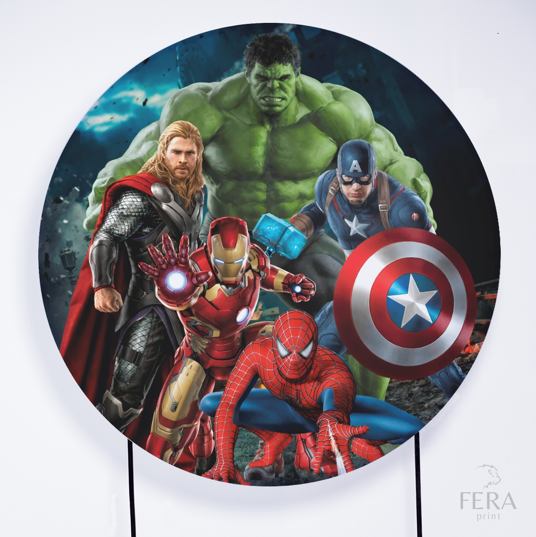 Painel Redondo Heróis Azul Sublimado