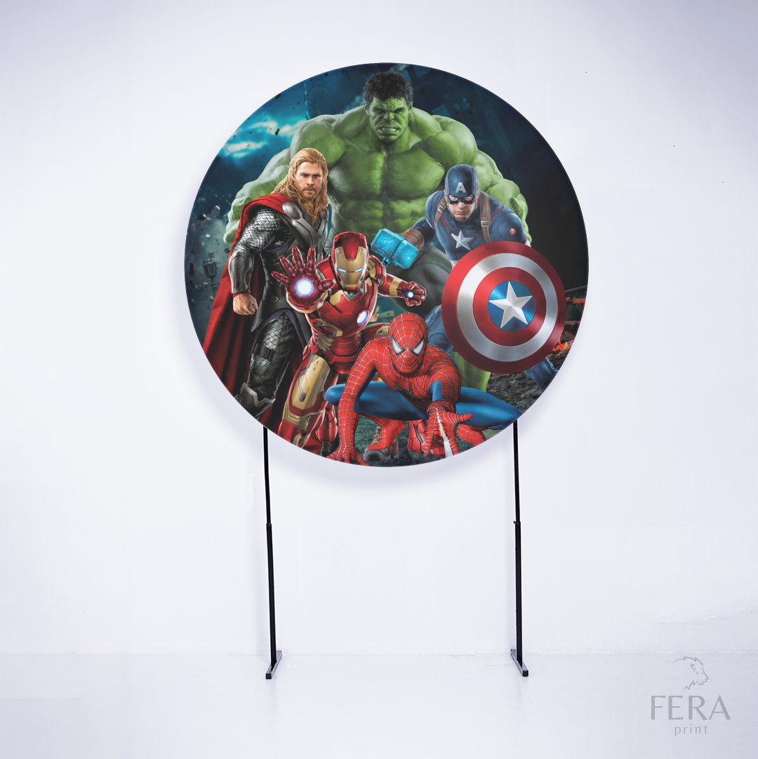 Painel Redondo Heróis Azul Sublimado